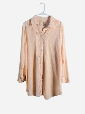 Chico’s Tunic Variegated Orange Stripe Button Down Shirt XXL 20/22